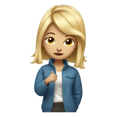 A girl with square blonde hair in oversized clothes doing dab sticker