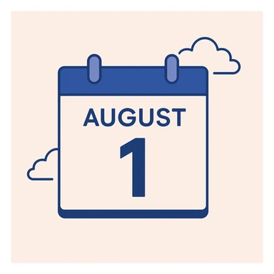 minimalist calendar block, date August 1 sticker