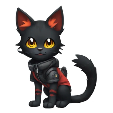 Edgy Shy Anthro boyish cool pretty dark black Litten-Pokémon-cat-fursona techwear sticker