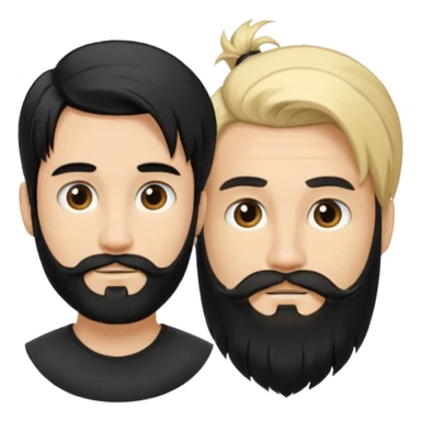 Man with long black hair tied in a tail and beard with a young blond short-haired without a beard sticker