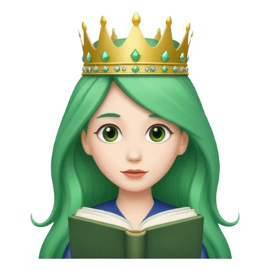 Long Hair Women with green Book, White straight hair, crown

 sticker