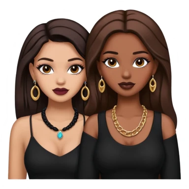 Boujy baddie best friends, trendy heavy makeup both dark hair one light skinned and one mocha brown pretty hair both wearing black and earrings and necklace one mocha brown skin better ones please  sticker