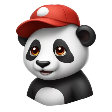 Realistic panda with a bright red baseball cap sticker