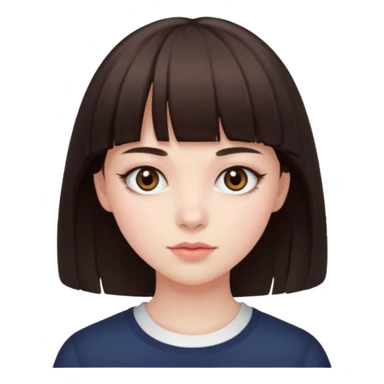 brunette girl with dark brown eyes, pale rosy skin and bangs sticker