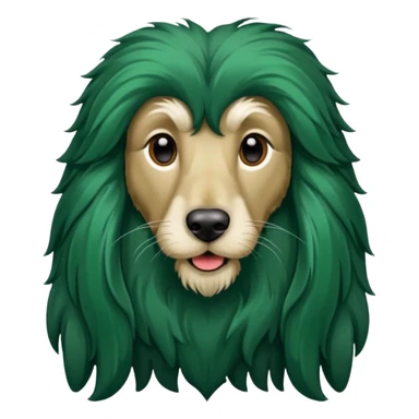 dark green dog extra furry afghan hound. The dog fur is totally dark green sticker