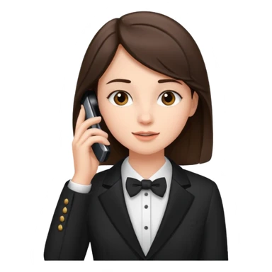 generate a brunette teen dressed formally, calling on a mobile sticker