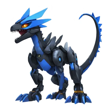  Cool Edgy Futuristic Black Blue Digimon-Fakemon-Raptor-Dragon-Mecha full body sticker