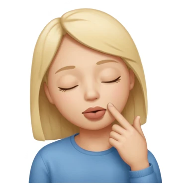 una cara con los ojos cerrados y con un dedo en la boca sticker