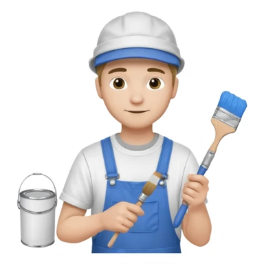 male house painter in work clothes and cap holding a paintbrush and paint can sticker