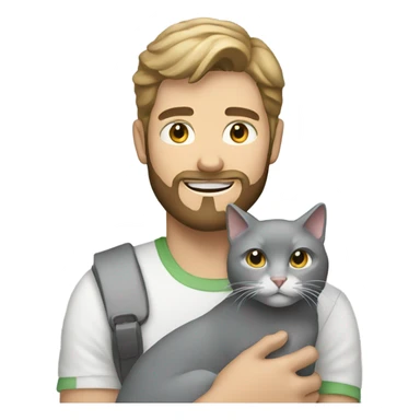 White Guy with beard holding gray/white cat sticker