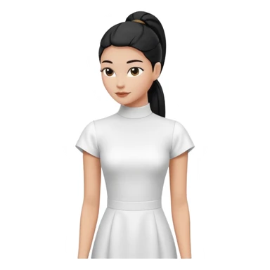 black sleek ponytail hairstyle on invisible mannequin, white dress and white sleeves, minimal clean design sticker