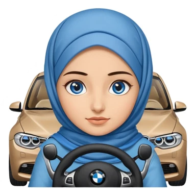 Turkish beautiful finish Konya girl blue eyes with denim hijab dress and driving bmw car sticker