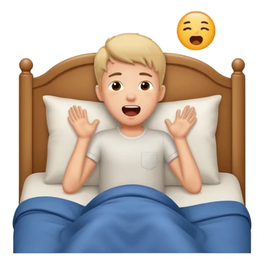 emoji- of a cute stretching boy waking up in bed sticker