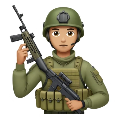 Male high school student with tactical gear in ranger green while holding a m4 in IOS style emoji sticker