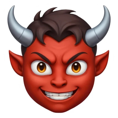 Demon cartoon emoji character, head and shoulders included (chest-up crop), centered face, confident and edgy expression, sharp eyes, subtle smirk, small curved horns, clean stylized face, not cute, not scary, modern emoji-style illustration, bold colors, smooth shading, high readability sticker