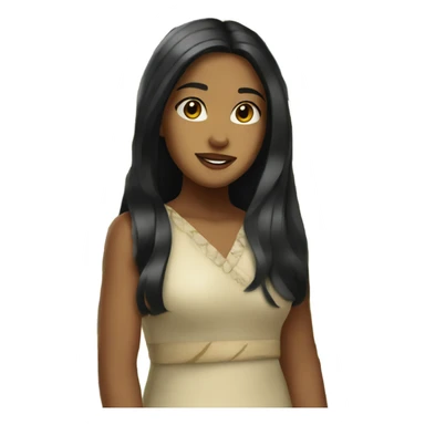 Brown Island girl with long black hair and a plumeria flower sticker
