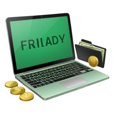 green laptop with black friday deals with coins and money tab open on it with Black Friday wrote sticker