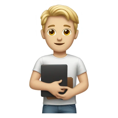 White boy holding laptop sticker