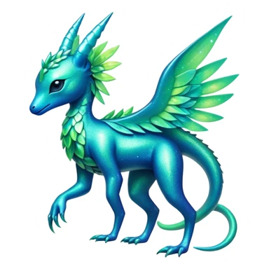 Shiny Exotic Futuristic Tropical Colorful Neon-colored Glittery Ethereal Sparkly Amaura-Aurorus-Fakémon-hybrid-creature (full body)  sticker