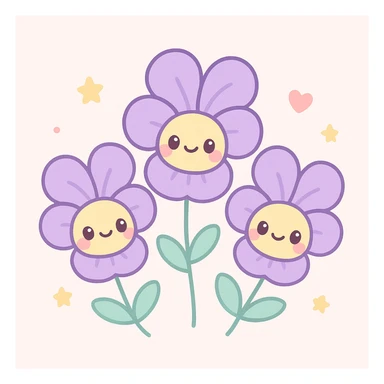 three violets, kawaii cute cartoon style sticker