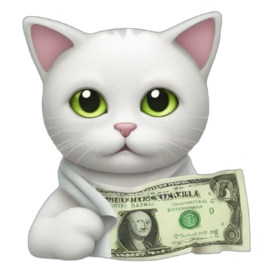 cat with a towel and a dollar bill and a towel sticker