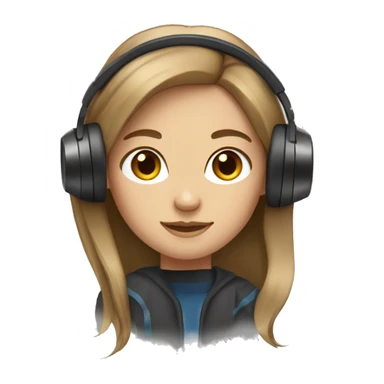 Create a girl relaxed with headphones, light skin, brown eyes, brown hair, straight long hair sticker