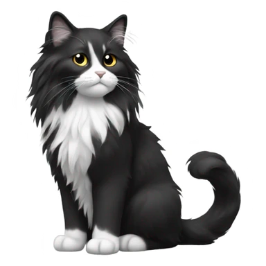 Fluffy cat long hair black and white sticker