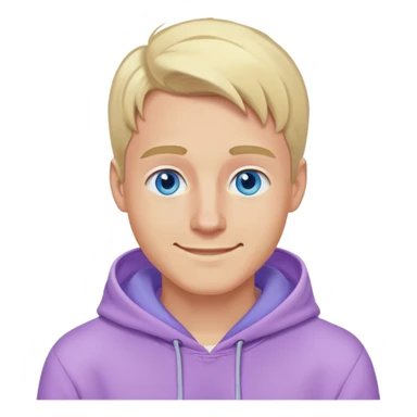 smiling blonde man with blue eyes in a lilac hoodie sticker