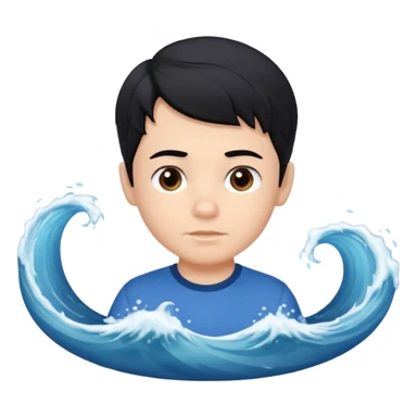 Siyah saçlı saçları öne doğru dalgalı bir şekilde beyaz tenli kahverengi gözlü küçük erkek çocuk sticker