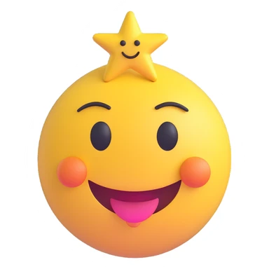 3D smiley emoji, large eyelashes, girly, star-shaped earrings, happy sticker