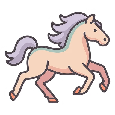 Chinese eastern style horse galloping, fourth frame of sequence, thin clean contours, soft rounded shapes, pastel palette #98B5BC, #B5B3C1, #C9A3C9, #E4C0CA, #F7DCD1, #F7C0AA, detailed shadows and highlights, soft lighting, transparent background, less cute, no decorative elements, silhouette and appearance as in reference sticker