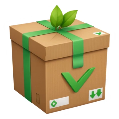 a brown box with green checkbox in the corner sticker