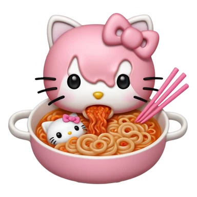 Hello Kitty eating kimchi udon noodles sticker
