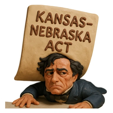 Kansas-Nebraska Act as a claymation document squishing Franklin Pierce sticker