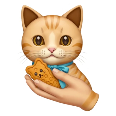 Create this which a hand holding a cat treat sticker