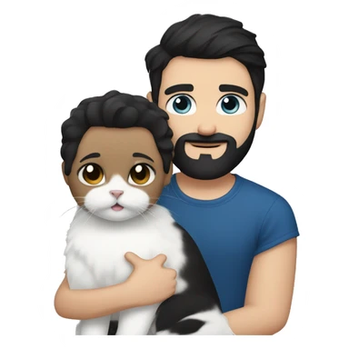 A guy with a black earing and black short hair and black beard and holding a all white Siberian cat with blue eyes  sticker