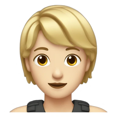 face of nonbinary white person with dark blonde bob, mid part and bangs sticker