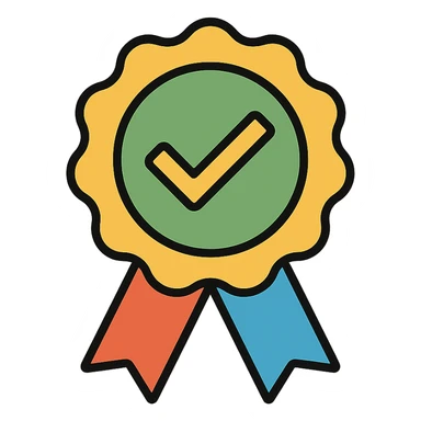 vector icon of a seal of trust with gold and colorful elements, elegant and minimalist flat design, isolated on white background, award badge style, 2D flat vector, trending icon look, soft shadows, no text, perfect for commercial use sticker