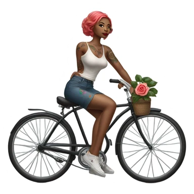 Hyper Realistic beautiful woman model with a small rose tattoo riding a bike sticker