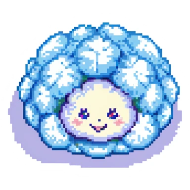 a fluffy cloud with a cute smile, pixel art style sticker