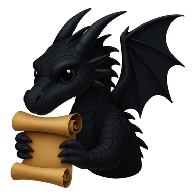 Edit the image to depict Darkstalker the NightWing dragon from Wings of Fire holding his animus scroll in emoji style with no background. Remove the background entirely to isolate the subject. sticker