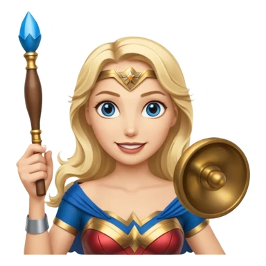 Blonde blue eyes Wonder Woman holding bell and baton sticker