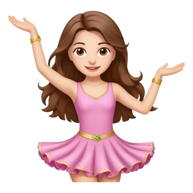 happy white long brunette hair girl with hazel eyes in light pink salsa dancing sticker