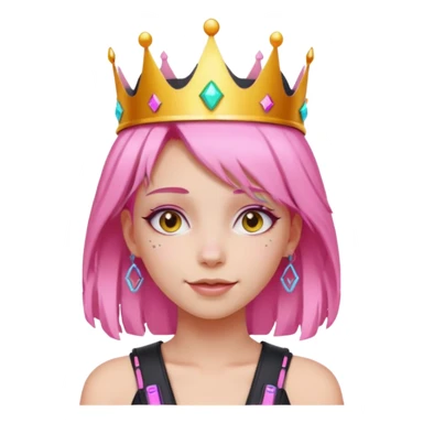 girl neon cyberpunk light pink happy long hair crown sticker