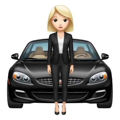 A fast, expensive black car with a young woman beside it sticker