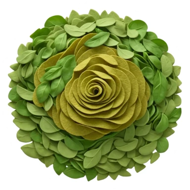 scatter of dry crumbled green flakes with curled uneven shapes and matte texture, color ranges from muted olive to dark sage, evoking sun-dried basil leaves, apple emoji style, soft lighting, subtle shadows, transparent background, emoji scale sticker