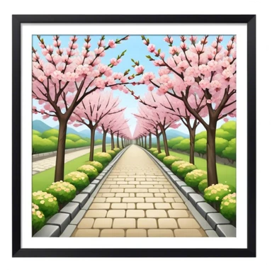 Blossom trees in Japan next to a footpath sticker
