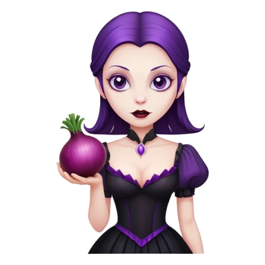 The vampire in black dress, holding a big violet onion  sticker