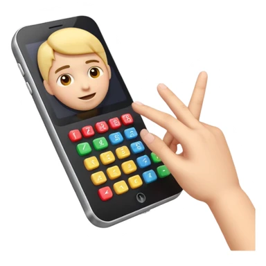 3D iPhone style emoji of a person using a calculator, finger pressing colorful buttons, digital display showing numbers, isolated on white background, soft shadows, high detail, playful and cute. sticker