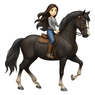 brunette girl with long hair riding a freisian horse sticker